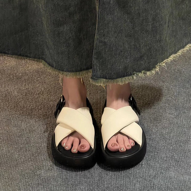 【シューズ】夏新作 高さアップ 厚底 クロスストラップ カジュアルサンダル