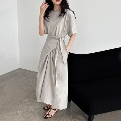 【ワンピース】夏 ラウンドネック 着痩せ効果 Aライン タンクトップ ワンピース 【SNシリーズ】