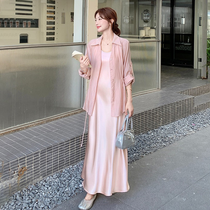 2点セット！【セットアップ 】薄手 UVカットシャツ＋ノースリーブワンピース レディース 夏 2025新作 【JZシリーズ】