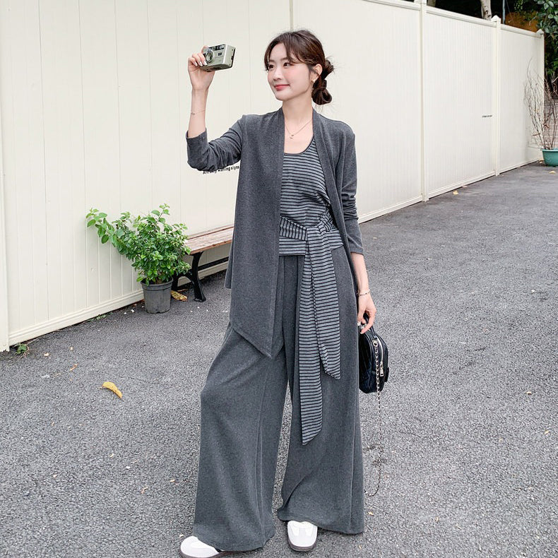 3点セット！【セットアップ】ゆるふわ風 ニットカーディガン + ベスト + ワイドパンツ 上下セット 早春 2026新作 カジュアル 3点セット【JZシリーズ】