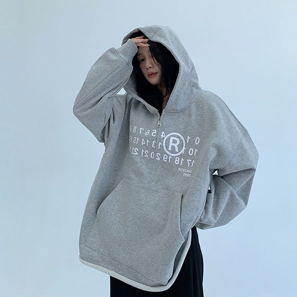 【アウター】春 秋 冬 厚手 オーバーシルエットハーフジップ フード付き パーカー ジャケット 【FCシリーズ】