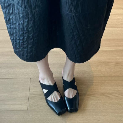 【シューズ】夏の新作  スクエアトゥ ギャザー加工  デイリーコーデにぴったり パンプス