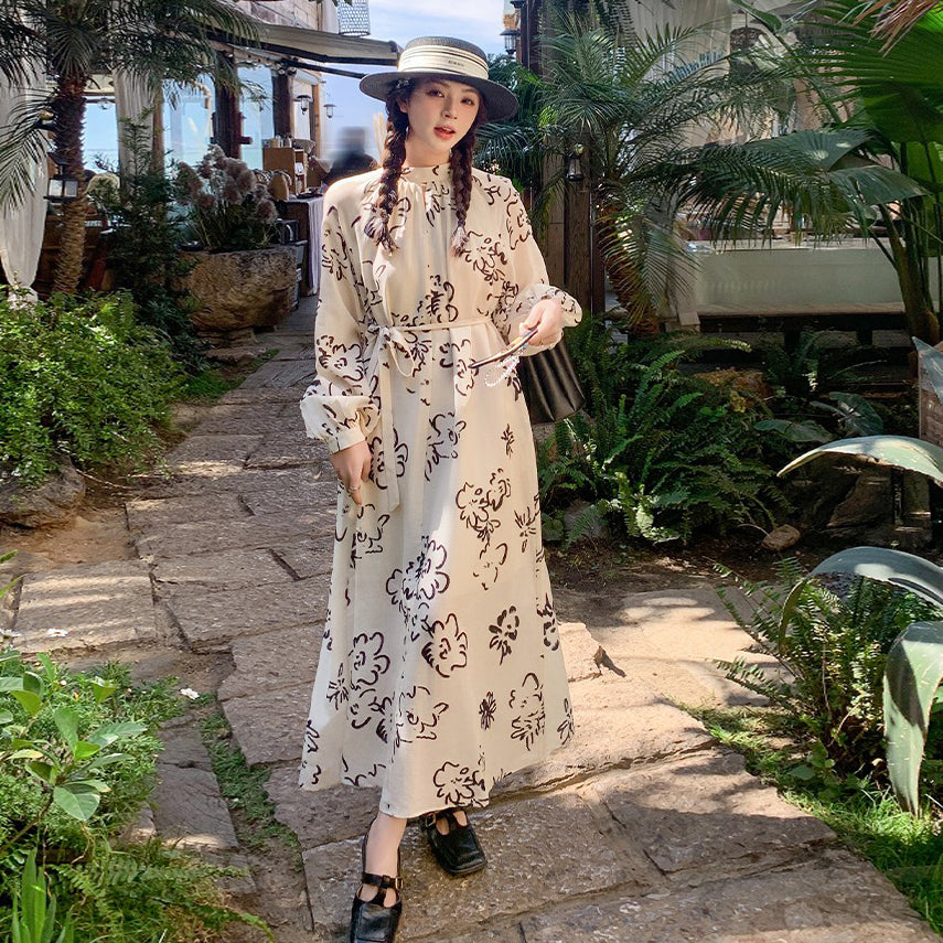 【ワンピース】若見え 上品 花柄 春秋 フレンチ風 大人気 個性的長袖ワンピース【SHシリーズ】