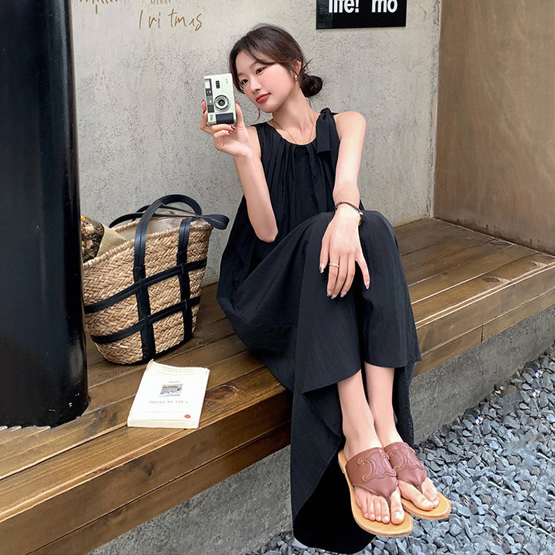 【ワンピース】バックオープン ドットワンピース 夏 ヘップバーン風 ユニークデザイン ノースリーブワンピース【SHシリーズ】