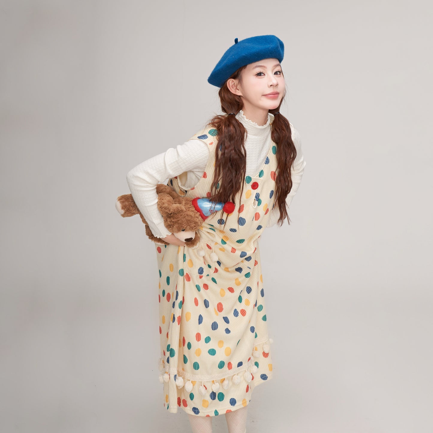 【ワンピース】秋冬 ゆったり可愛い ドット柄 サロペットワンピース レディース Aラインデザイン ノースリーブワンピース【JZシリーズ】【SHシリーズ】