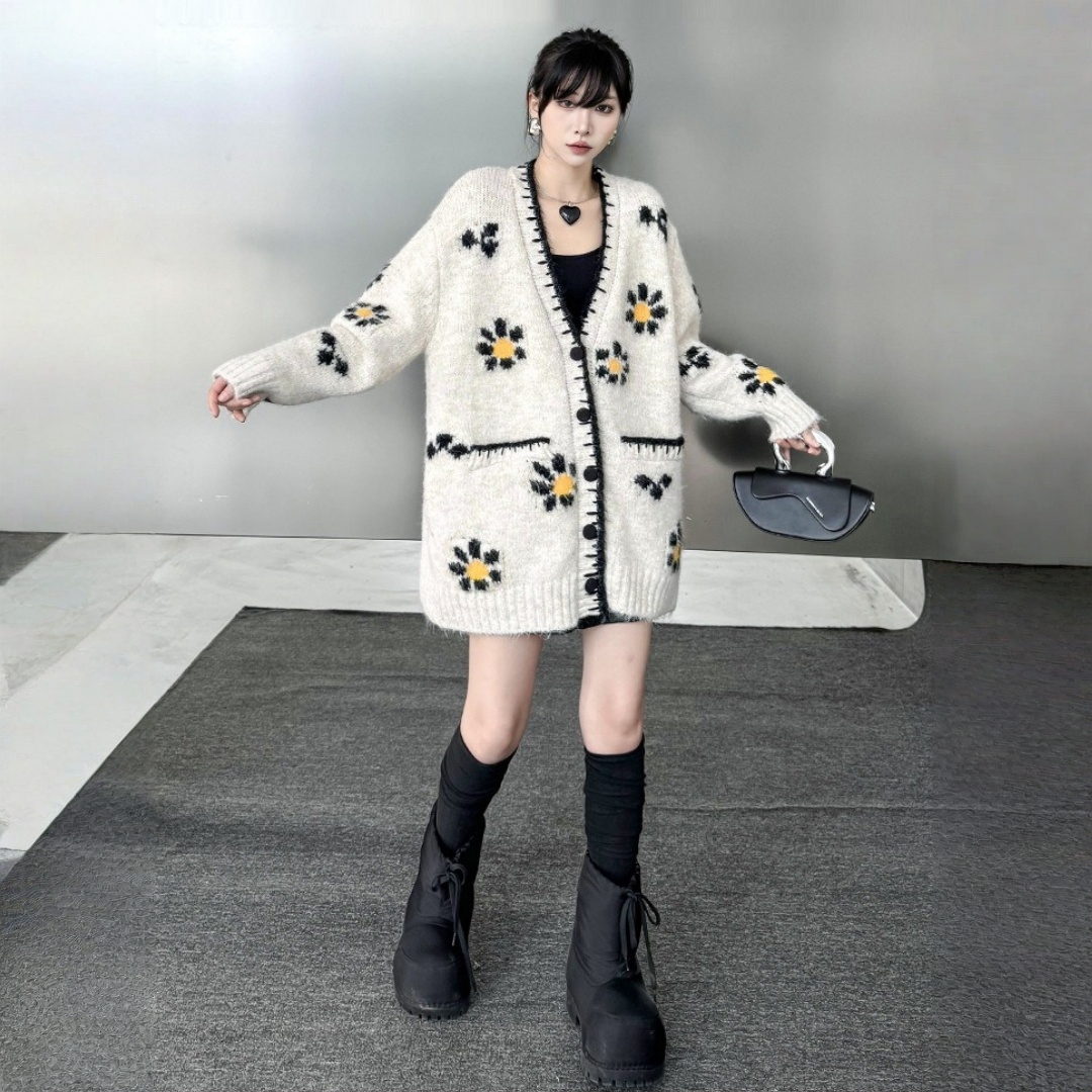 【トップス】春 秋 冬 フラワー ニット アウター ニット セーター 【AHシリーズ】