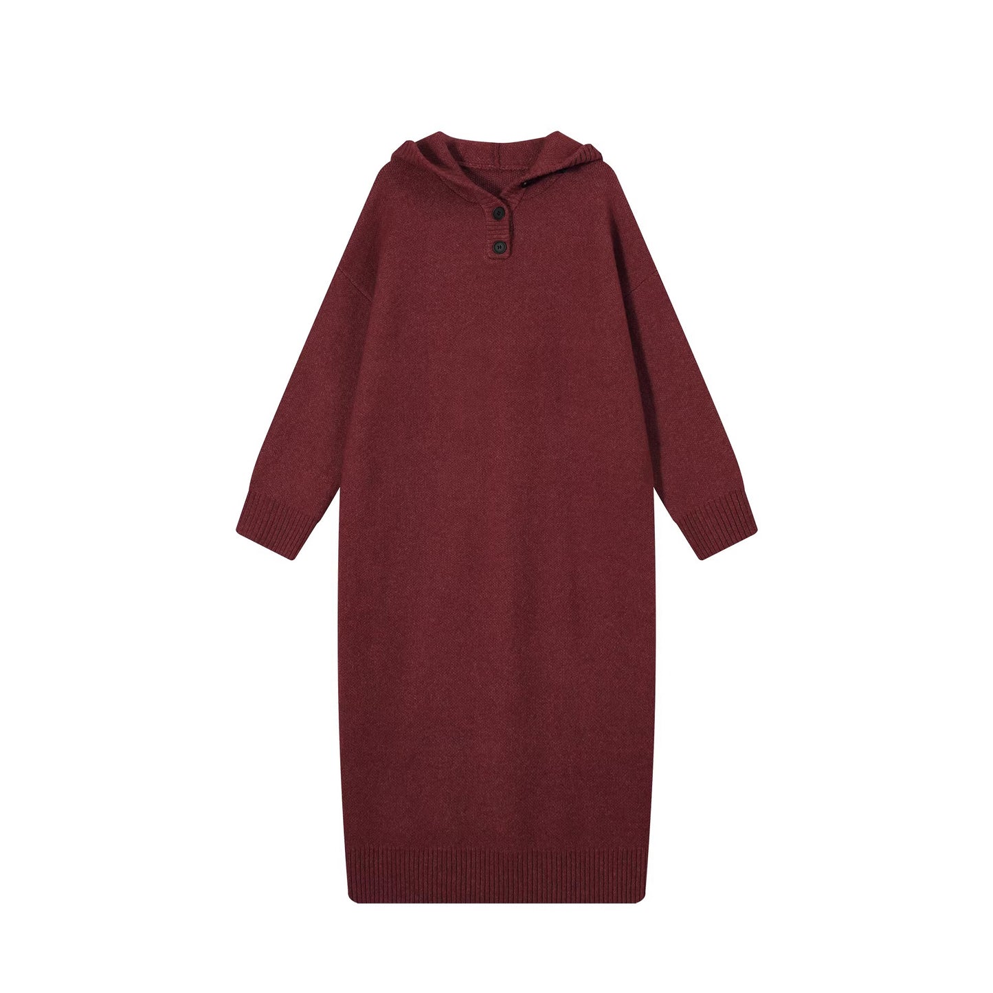 【ワンピース】フード付き ニット長袖ワンピース レディース 秋冬 韓国風 ルーズ 体型カバー ロング丈【FCシリーズ】【15～20日内発送】