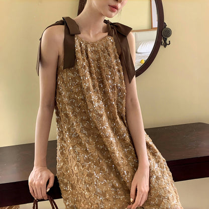 【ワンピース】夏 金箔風 テクスチャ感 スパンコール キャミワンピース  【SHシリーズ】