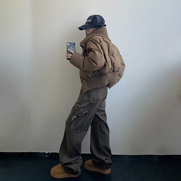 【アウター】ショート丈フェイクレイヤード中綿ジャケット レディース 小洒落感たっぷり 厚手 綿入れコート【FCシリーズ】