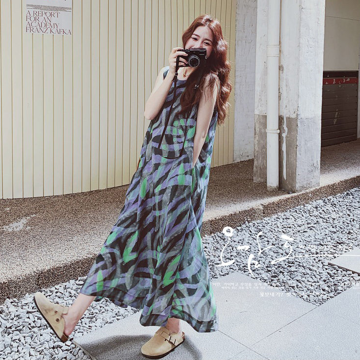 【ワンピース】バイカラー ノースリーブ タンク ワンピース レディース 夏 2025 新作 とても 可愛い ロング丈 ワンピース【SHシリーズ】