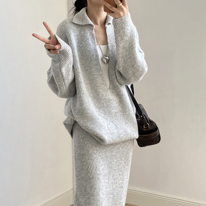 2点セット！【セットアップ】レディース 秋 カジュアル プルオーバー＋ハイウエストスカート 上下セット【JZシリーズ】