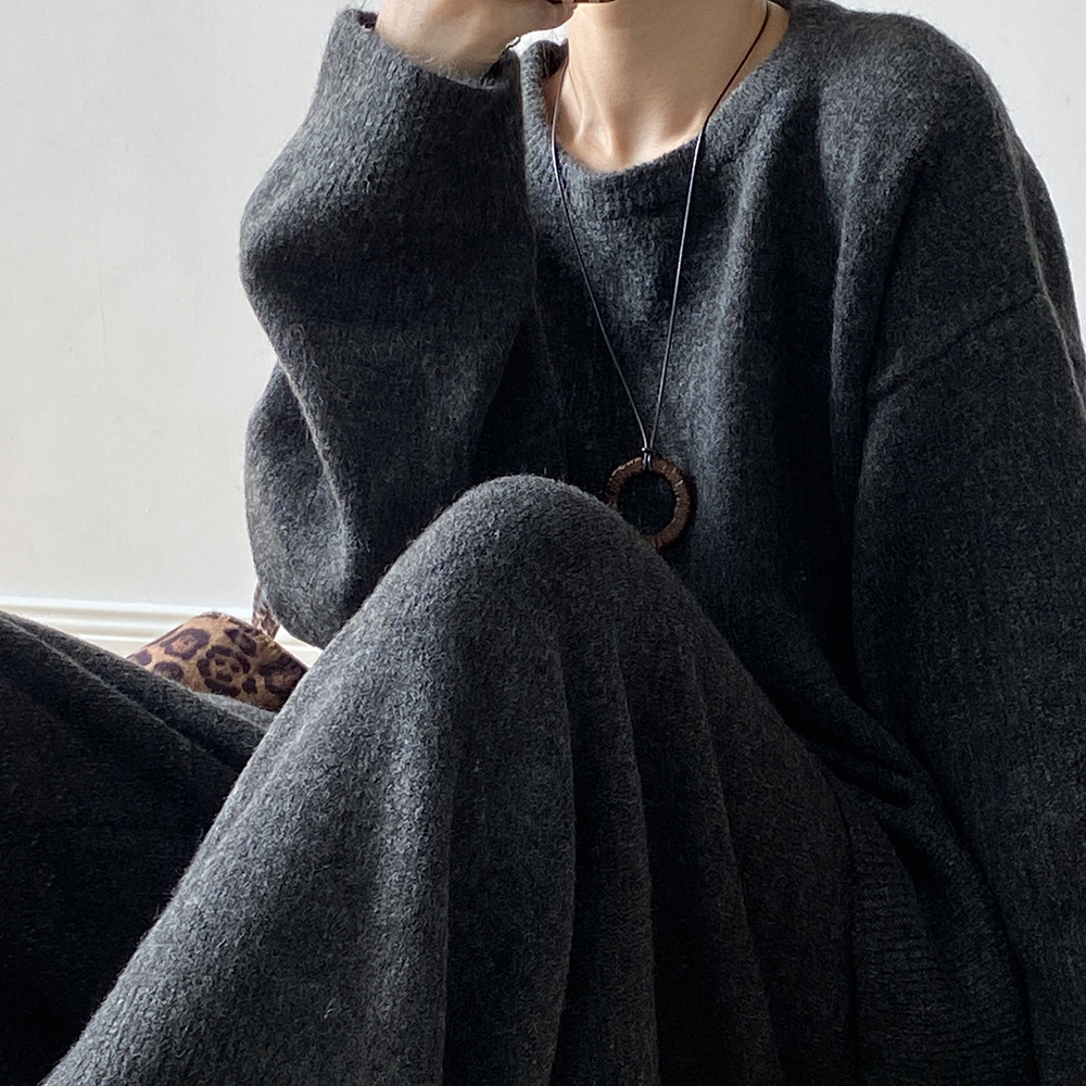 2点セット！【セットアップ】ふんわりニット 上下セット レディース 秋冬 ゆったり プルオーバー＋ニットパンツ 韓国風 カジュアル【JZシリーズ】