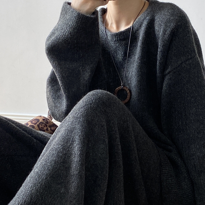 2点セット！【セットアップ】ふんわりニット 上下セット レディース 秋冬 ゆったり プルオーバー＋ニットパンツ 韓国風 カジュアル【JZシリーズ】