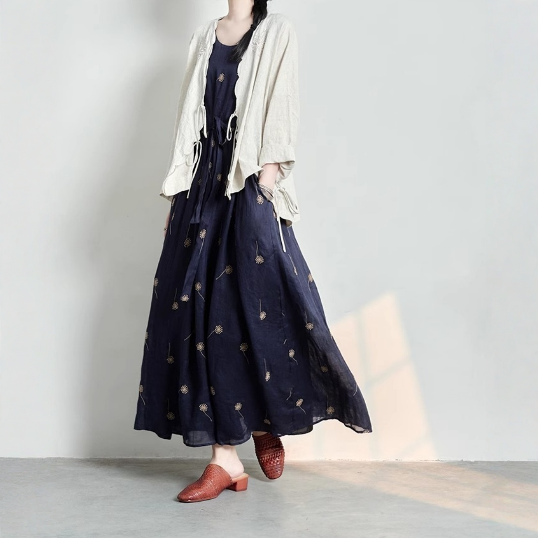 【ワンピース】ゆるリラックス 刺繍 プリント ノースリーブ ワンピース 【SHシリーズ】