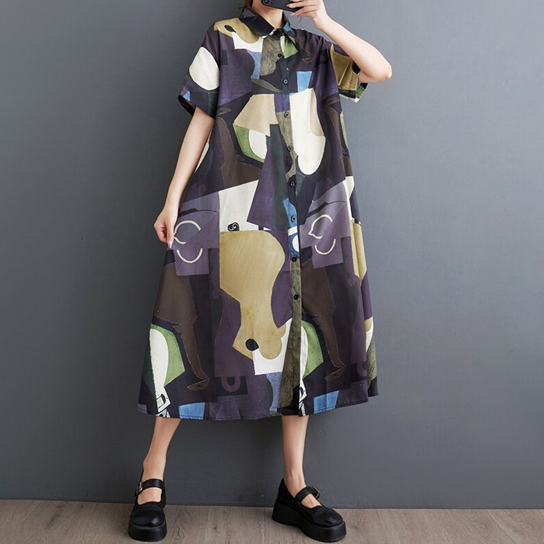 【ワンピース】🌸夏新作 大きいサイズゆったりプリント切替ワンピース 半袖 カジュアル シンプル かわいい フラワーカラー ロング丈 レディース【SHシリーズ】