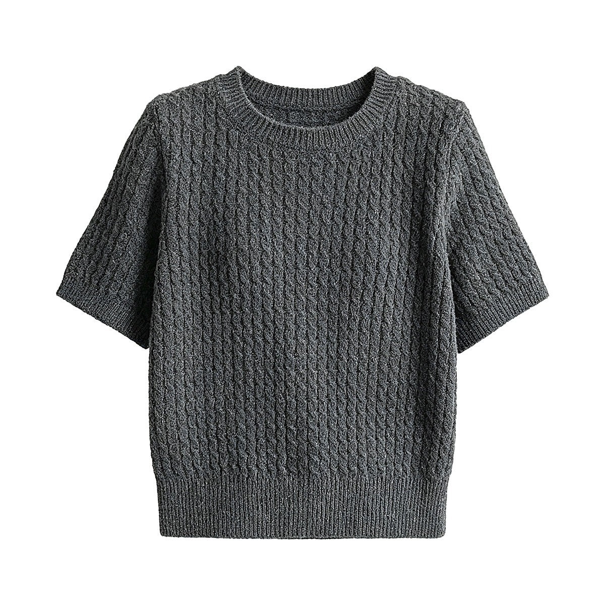 【トップス】韓国系 ニットTシャツ レディース 編み柄デザイン 半袖 細見え シンプルブラウス【JZシリーズ】