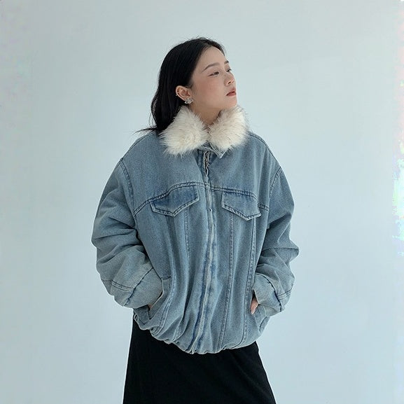 【アウター】春 秋 冬 ウォッシュド ヴィンテージ風 厚手 ファー襟 中綿 ジャケット 【FCシリーズ】