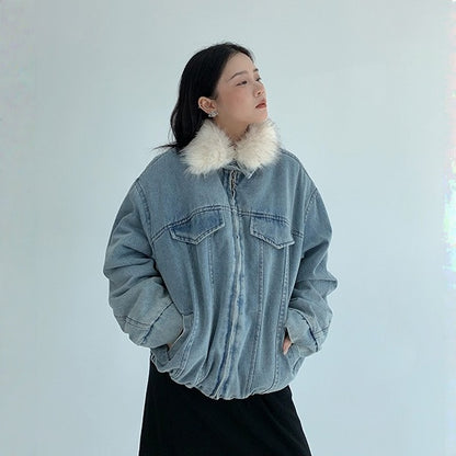 【アウター】春 秋 冬 ウォッシュド ヴィンテージ風 厚手 ファー襟 中綿 ジャケット 【FCシリーズ】