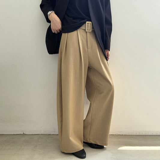 【ボトムス】レトロ ベルト付き ワイドパンツ レディース 春秋 高ウエスト ゆったり スリム見え ドレープ感 カジュアルパンツ【JZシリーズ】