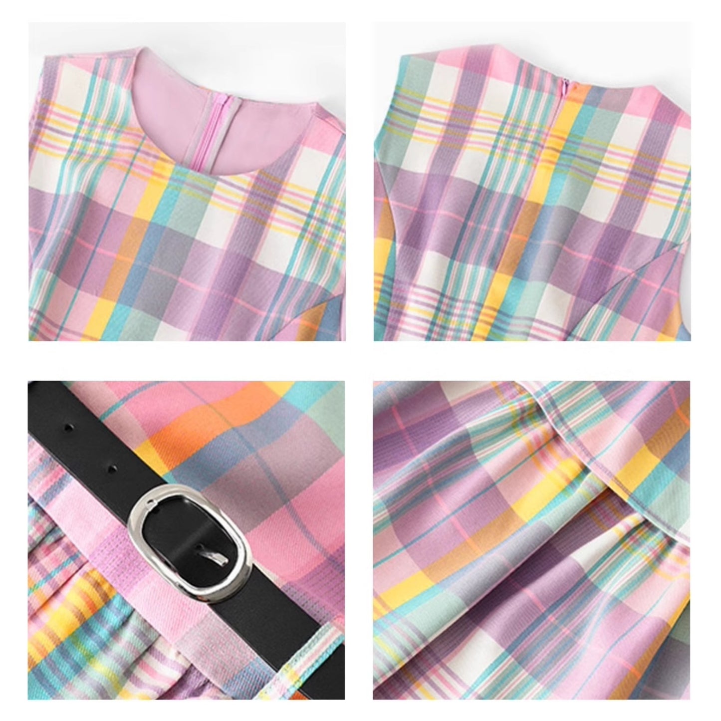 【ワンピース】 レインボーチェック ノースリーブ ティアードワンピース 夏 レディース フェミニン 体型カバー リゾート風 着痩せ ゆったり Aライン 大人可愛い バカンス 海辺旅行【SHシリーズ】