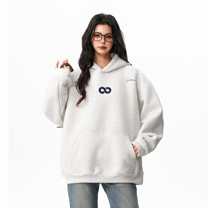 【トップス】立体ナンバー刺繍 裏起毛 フーディ レディース メンズ 秋冬 ルーズ カップル パーカー【FCシリーズ】