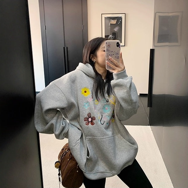 【トップス】刺繍 春 秋 冬 裏起毛 カラフル  フード付き パーカー 【FCシリーズ】