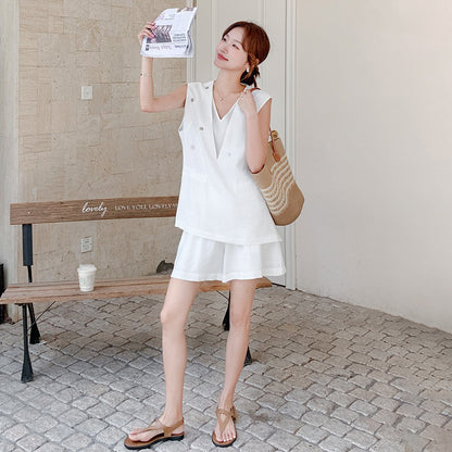 2点セット！【セットアップ】デザイン性 ベスト＋ショートパンツ 上下セット レディース 夏 韓国っぽコーデ 若見えスタイル【JZシリーズ】