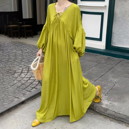 【ワンピース】全10色 韓国風 ゆったりバルーンスリーブ 大きいサイズ  長袖ワンピース