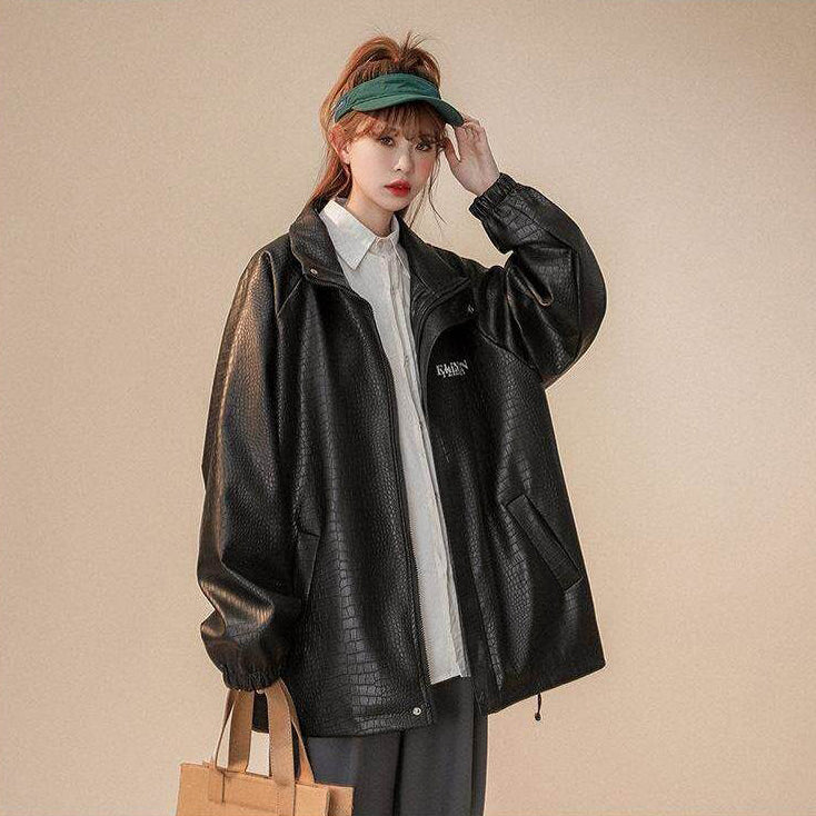 【アウター】ブラック レザー風 大きいサイズ対応 高級感 男女兼用 スタジャン風 PU ジャケット レディース 2026春秋新作 【FCシリーズ】