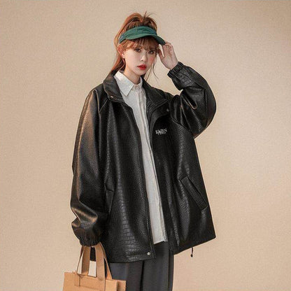 【アウター】ブラック レザー風 大きいサイズ対応 高級感 男女兼用 スタジャン風 PU ジャケット レディース 2026春秋新作 【FCシリーズ】