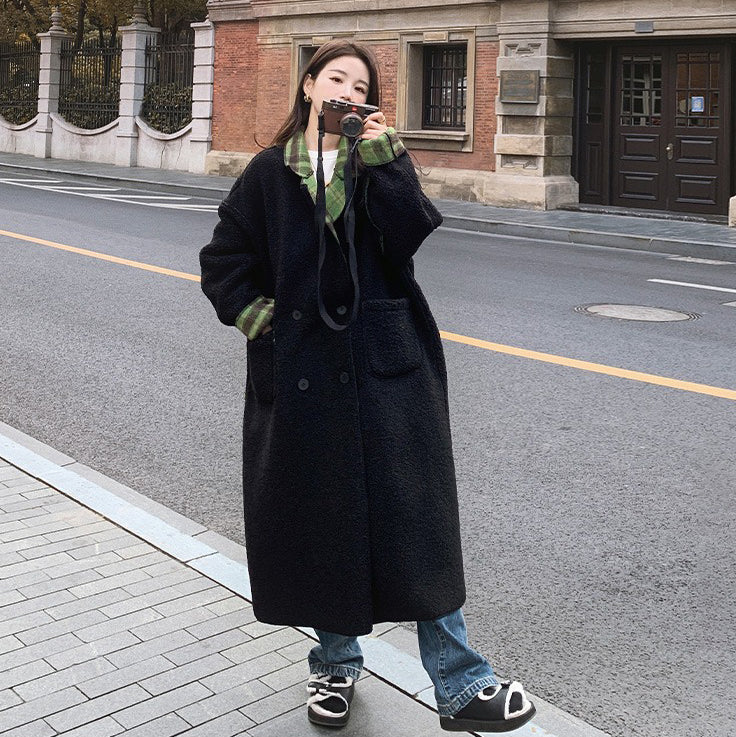 【アウター】2WAY仕様で着回し自在✨！リバーシブル チェック柄 レディース 冬新作 韓国風 ゆったり 厚手 ウールコート【JZシリーズ】