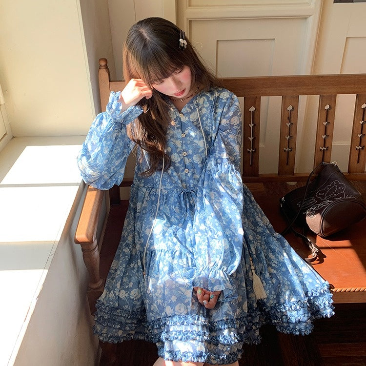 【ワンピース】春 秋 花柄 キュート 長袖 ワンピース 【SHシリーズ】