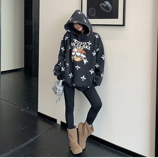 【トップス】レトロ ヴィンテージ加工 キャラクタープリント フード付き パーカー 【FCシリーズ】