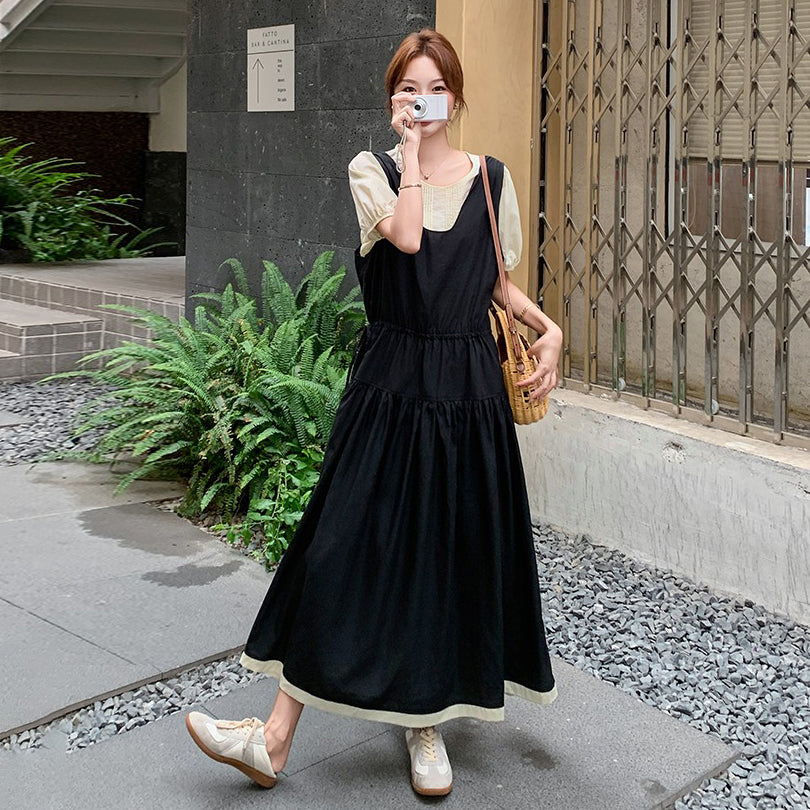 2点セット！【セットアップ】夏人気 若見えコーデ サロペットワンピース＋トップス 2点セット レディース フレンチ風 上品ロング丈セットアップ【JZシリーズ】