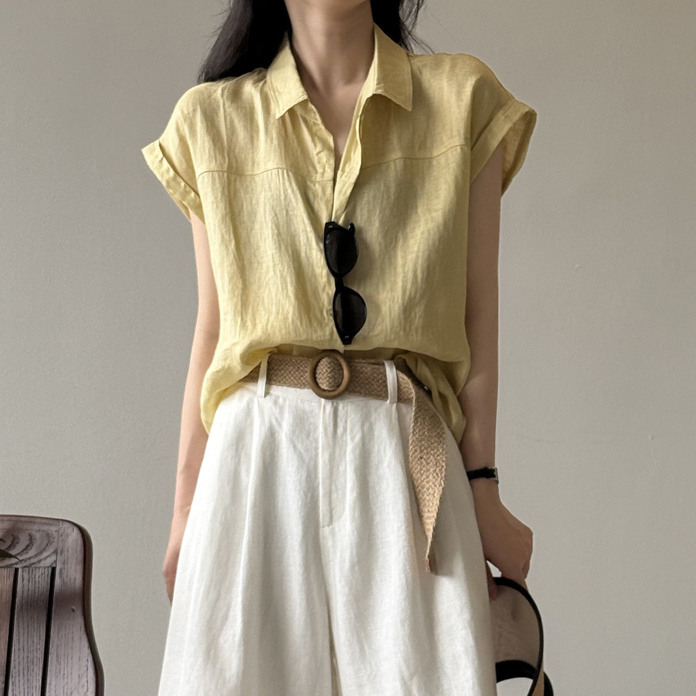 4color【トップス】リネン100% 韓国風 夏新作 無地 ゆったり 細見え シャツ【JZシリーズ】