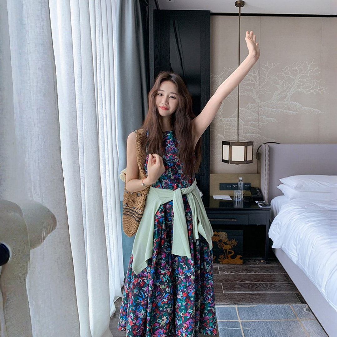 【ワンピース】ドーパミンカラー リラックス感 ユニーク ノースリーブ ワンピース 【SHシリーズ】