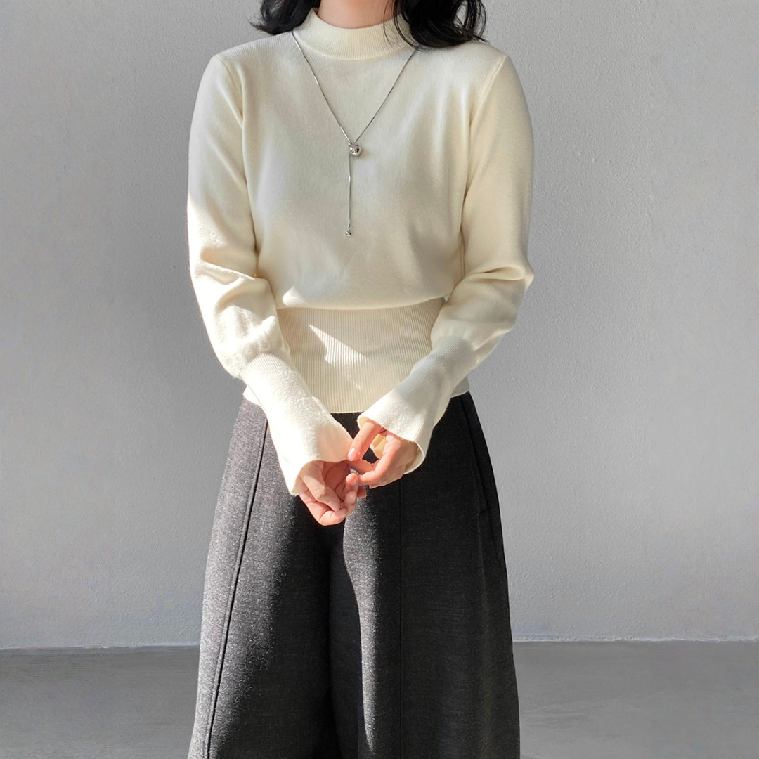 【トップス】ハイネック 春 秋 冬 ウエストマーク 着痩せ効果 ニット セーター 【JZシリーズ】