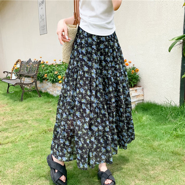 【ボトムス】高見え花柄ティアードスカート  夏 ふんわり軽やかシルエット【SHシリーズ】