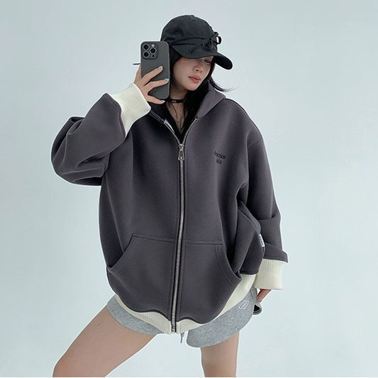 【アウター】春 秋 冬 レトロ ヴィンテージ加工 刺繍 裏起毛 フード付き ジャケット 【FCシリーズ】