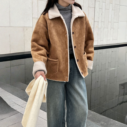 【アウター】春 秋 冬 ムートン風 折り襟 シープボア スエード調 ジャケット 【JZシリーズ】