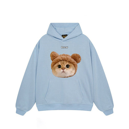【トップス】🐱アメリカンストリート猫プリントクルーネックスウェット ユニセックス コットン オーバーサイズ 秋冬コーデ【FCシリーズ】