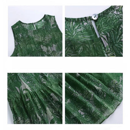 【ワンピース】リゾート風 夏新作 ゆったり細見えデザイン ヴィンテージフラワー ノースリーブワンピース【SHシリーズ】