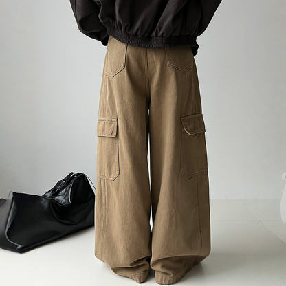 【ボトムス】春 秋 冬 ワーク風 レトロ 大きめポケット ワイドパンツ 【JZシリーズ】