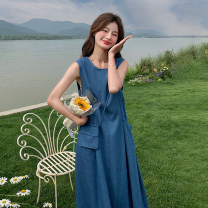 バッグ付き！【ワンピース】夏 ヴィンテージ文芸風 ファッション シェイプアップ ノースリーブワンピース【JZシリーズ】
