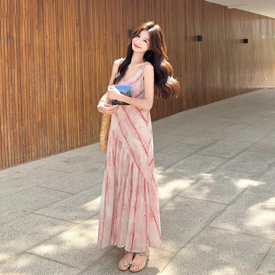 【ワンピース】フレンチ風 夏 エレガンス グラデーション ノースリーブキャミソールワンピース【SHシリーズ】