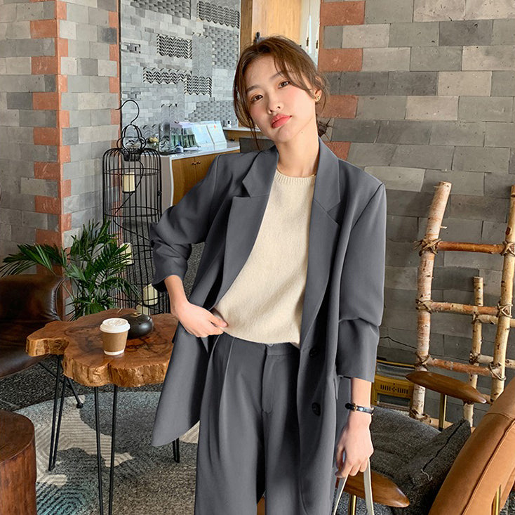 2点セット！【セットアップ】韓国風スーツセットアップ ジャケット＋ハイウエストワイドパンツ 上下セット【JZシリーズ】【SNシリーズ】
