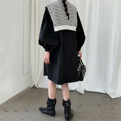 【ワンピース】韓国風 ゆったり感 リボン 長袖ワンピース レディース 初秋新作 バルーンスリーブ ミニ丈【JZシリーズ】