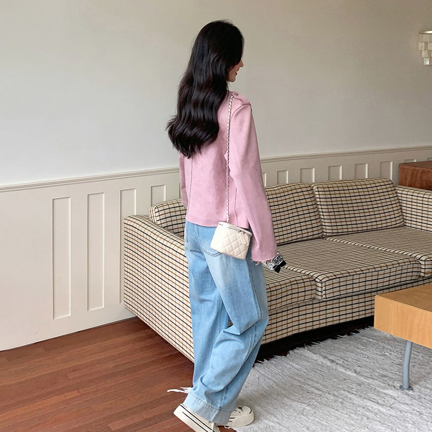 【アウター】可愛い 甘め若見えフェミニン スエード調ショートジャケット デザイン性 カジュアル 細見えアウター【JZシリーズ】