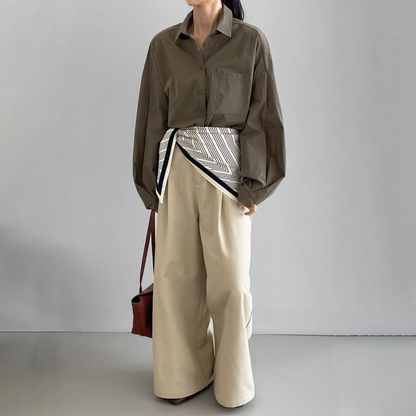 【トップス】アート系 デザインシャツ レディース バルーンスリーブ 韓国風 無地 ゆるカジュアル 上品ブラウス【JZシリーズ】