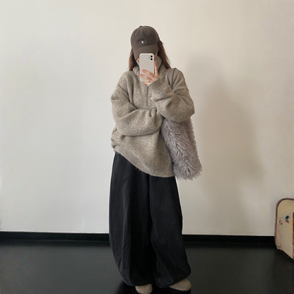 【トップス】ボタン装飾 ハイネック プルオーバ ニット セーター 【FCシリーズ】